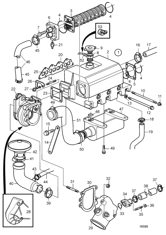 Схема узла Heat Exchanger, Induction And Exhaust Manifold Для Volvo Penta Tmd22P-C