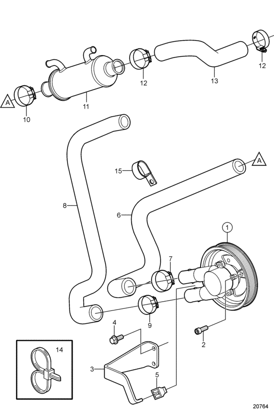 Схема узла Seawater Pump And Hoses Для Volvo Penta 5.7Gxi-A