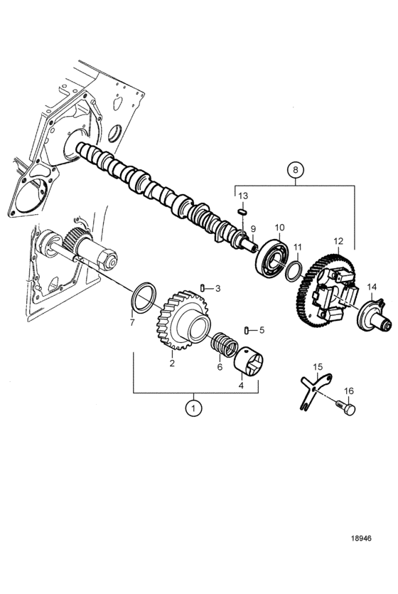 Схема узла Camshaft And Gears Для Volvo Penta D2-55D