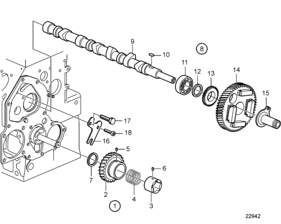 Схема узла Camshaft And Gears Для Volvo Penta D1-30B