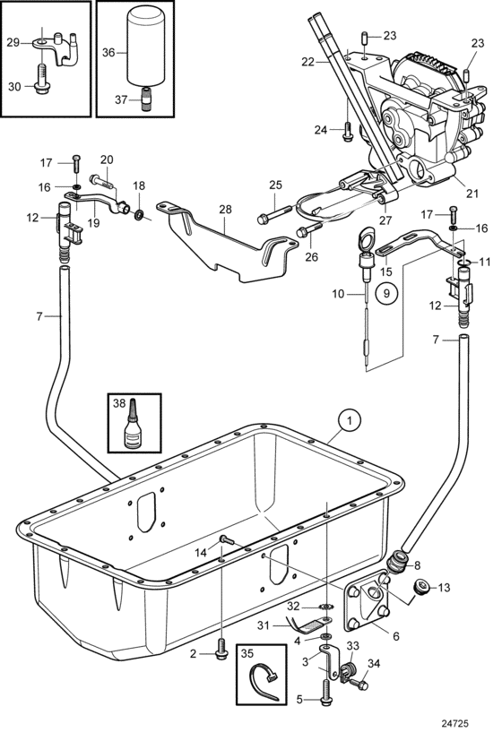 Схема узла Lubricating System. Sn2004014259-2004026999 Для Volvo Penta D4-210A-B