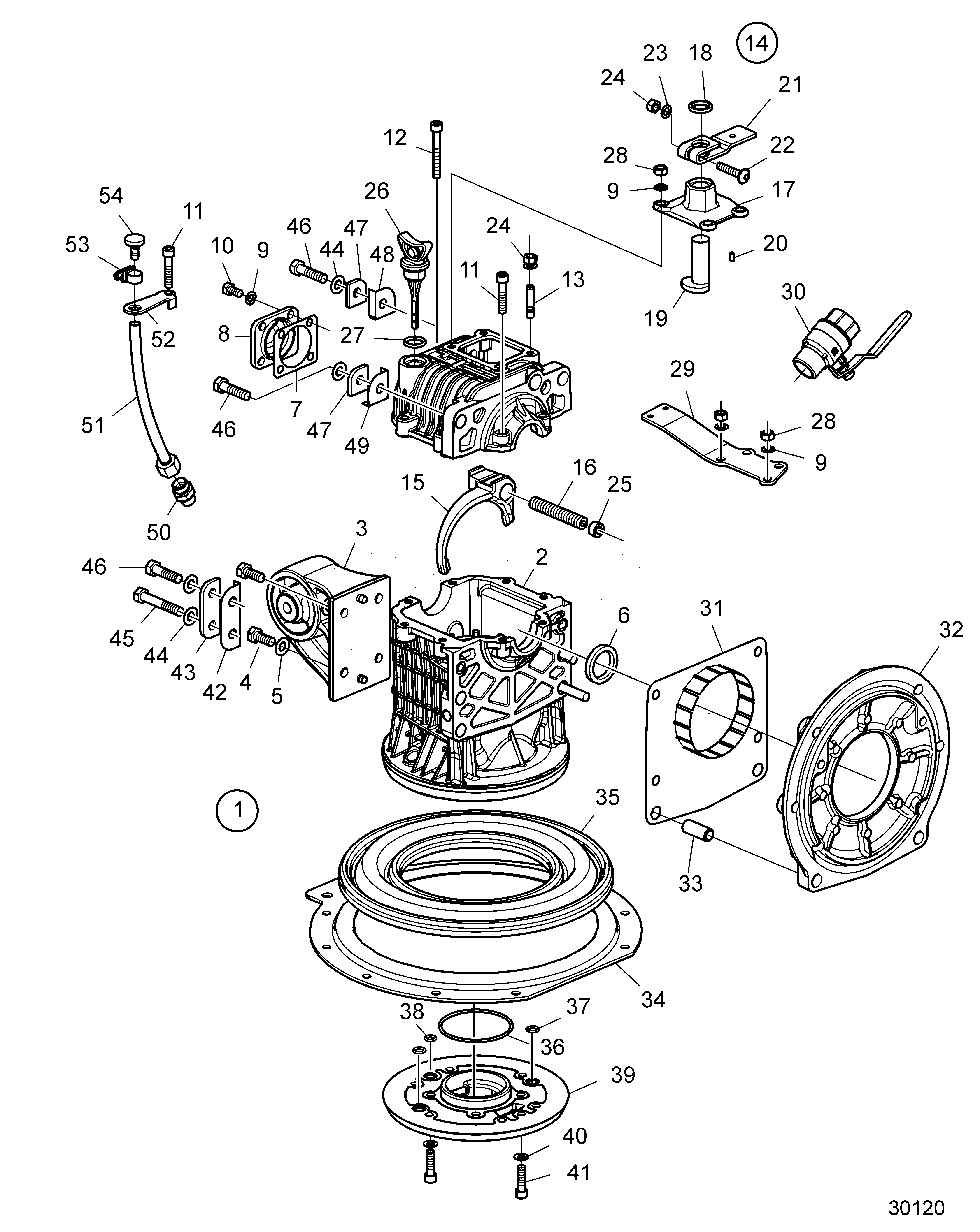 Схема узла Upper Gear Unit Sail Boat Drive Unit 150S-C, 150Sr-C: Ratio 2.19:1