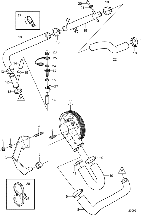 Схема узла Seawater Pump And Hoses, Early Для Volvo Penta 4.3Gxi-Ef