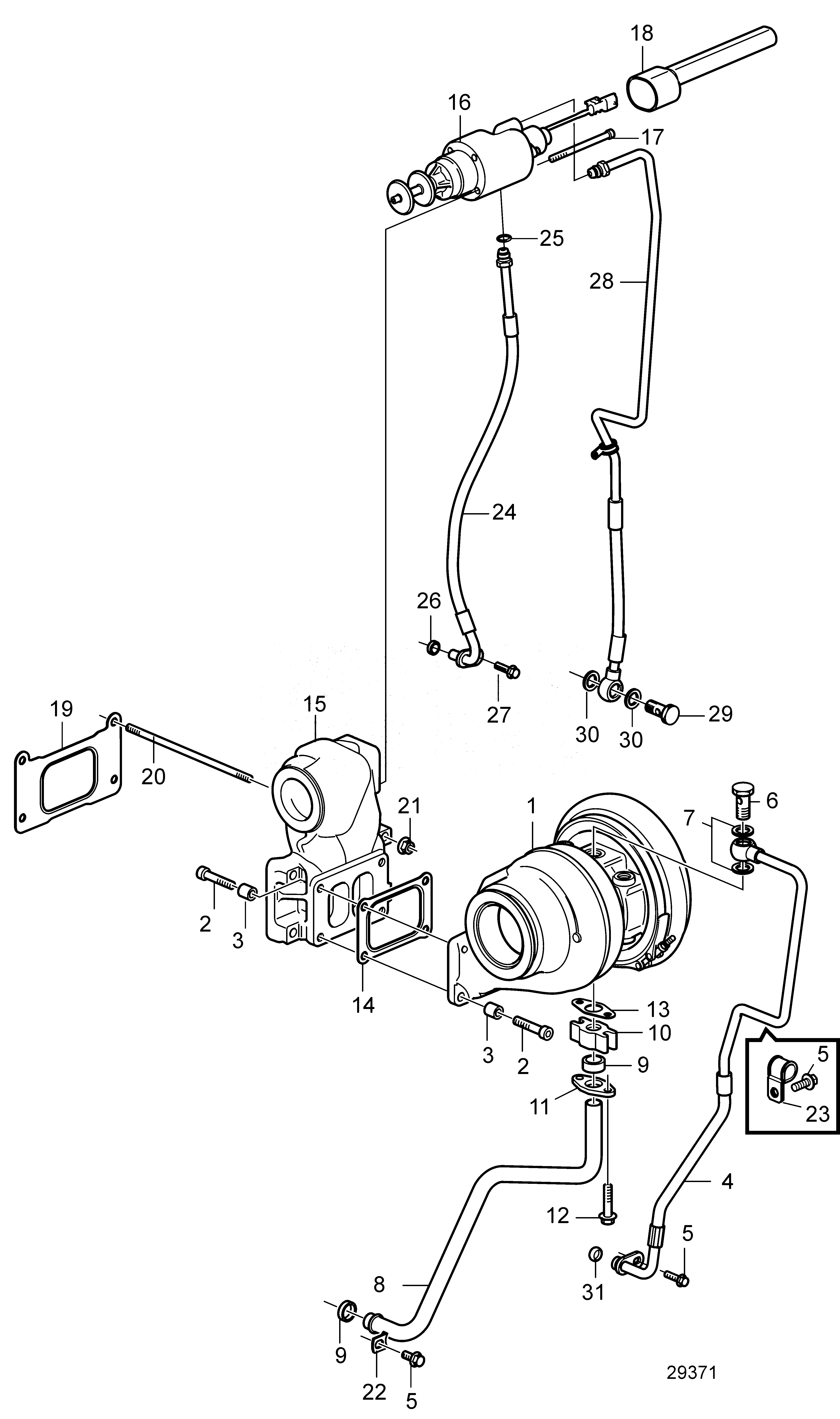 Схема узла Turbocharger, Front. Wastegate Valve. Sn2013458049-2013701762