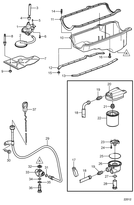 Схема узла Oil Pan And Oil Pump Для Volvo Penta 5.0Gxi-Ff