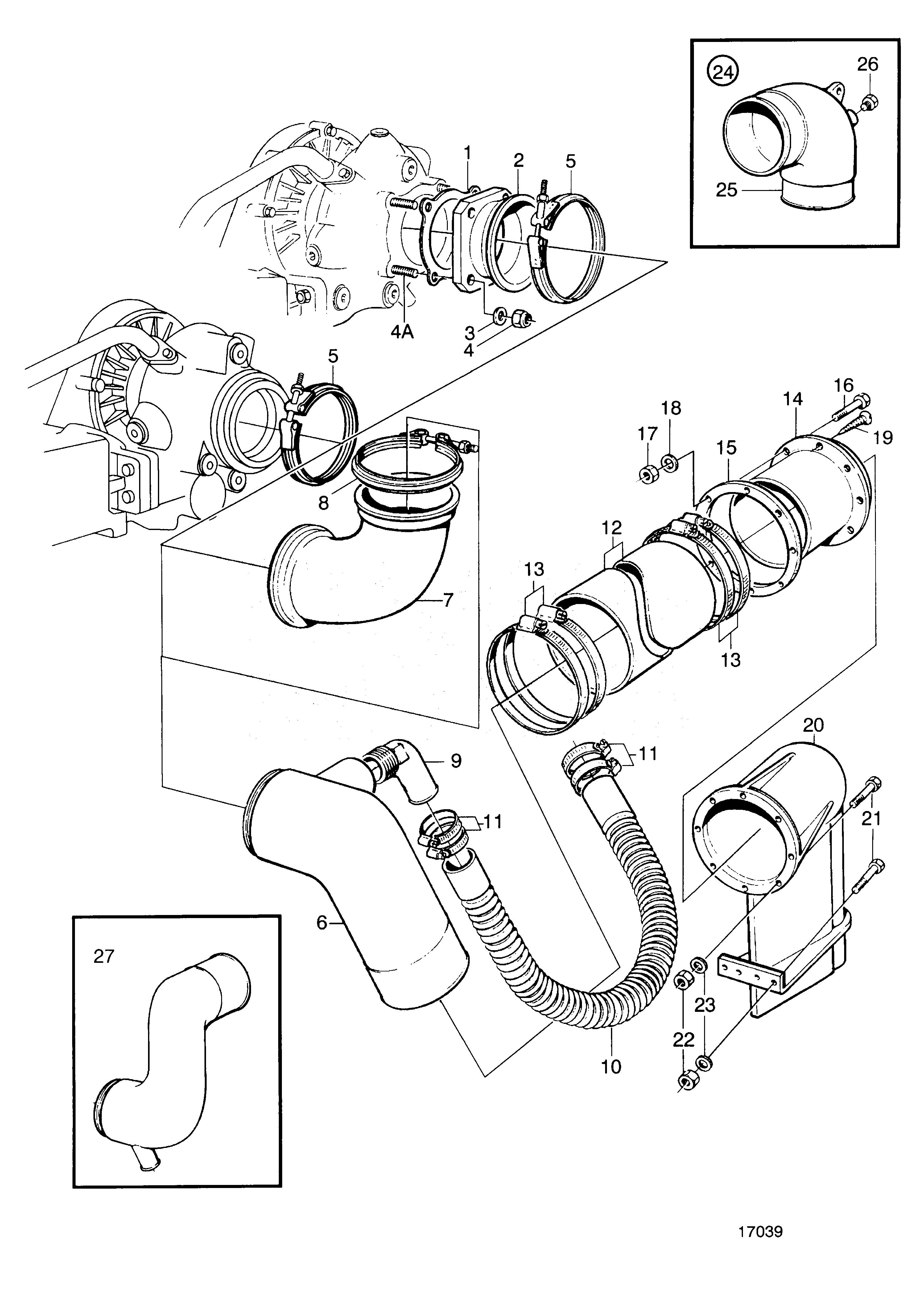 Схема узла Water Cooled Exhaust Line 5\'\'(127) Incl. Exh.riser