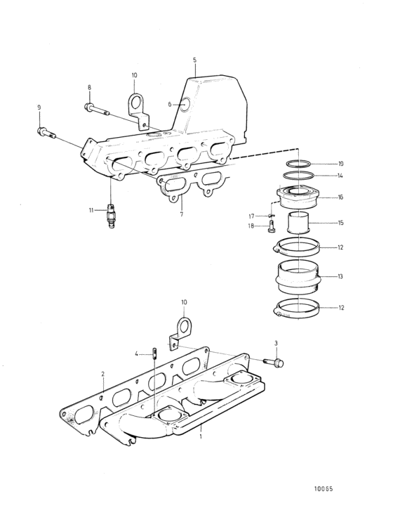 Схема узла Induction-And Exhaust Manifold Для Volvo Penta 251A