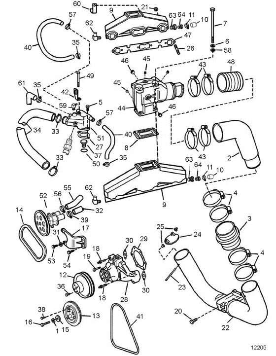Схема узла Exhaust And Cooling Для Volvo Penta 5.0Glpbyc