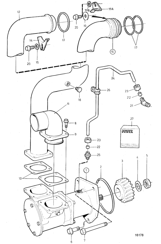 Схема узла Sea Water Pump With Rubber Impeller Для Volvo Penta Tamd162B