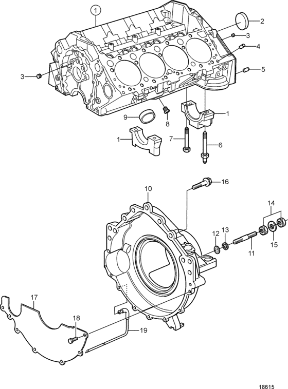 Схема узла Cylinder Block And Flywheel Housing Для Volvo Penta 5.7Osxi-A