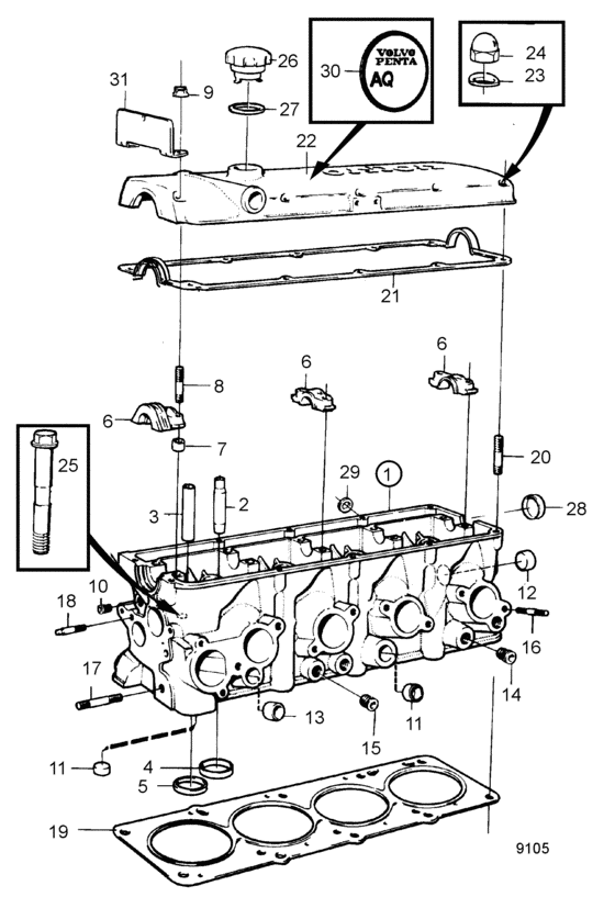 Схема узла Крышка Главного Цилиндра Для Volvo Penta Aq151C