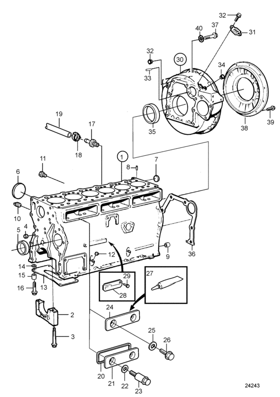Схема узла Cylinder Block And Flywheel Housing Для Volvo Penta Tamd42Wj-A