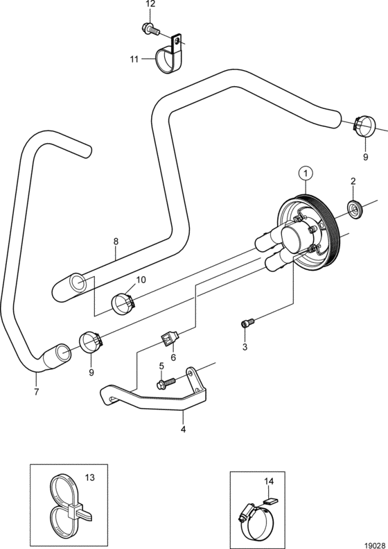 Схема узла Seawater Pump And Hoses Для Volvo Penta 3.0Gsm-C