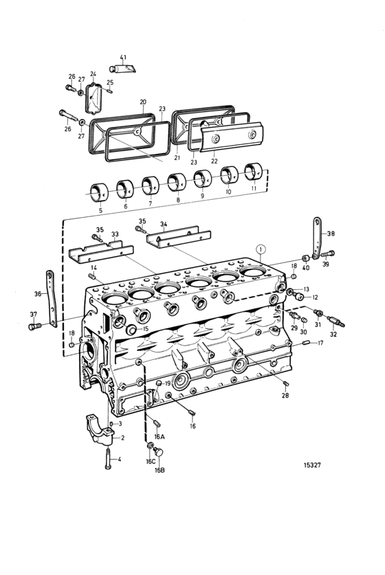 Схема узла Cylinder Block: B Для Volvo Penta Tamd62A