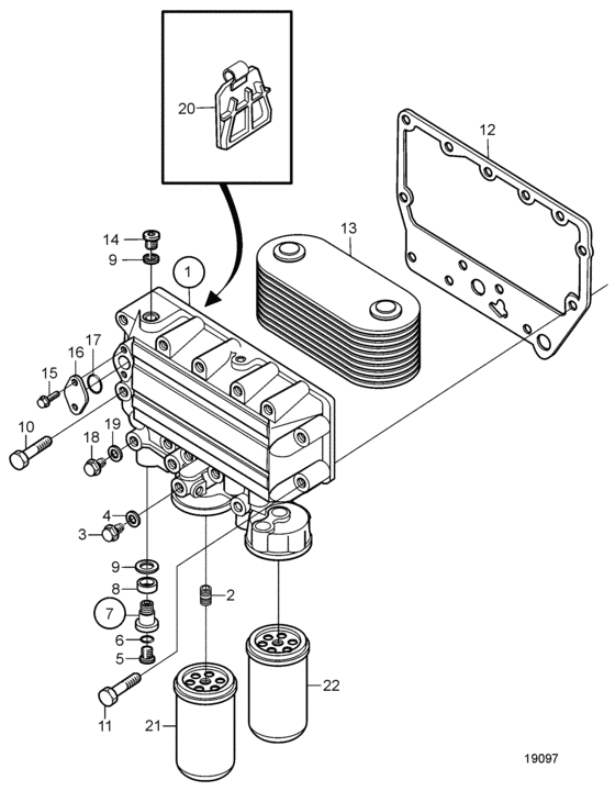 Схема узла Масляный Охладитель & Масляный Фильтр Для Volvo Penta D7C-A Ta
