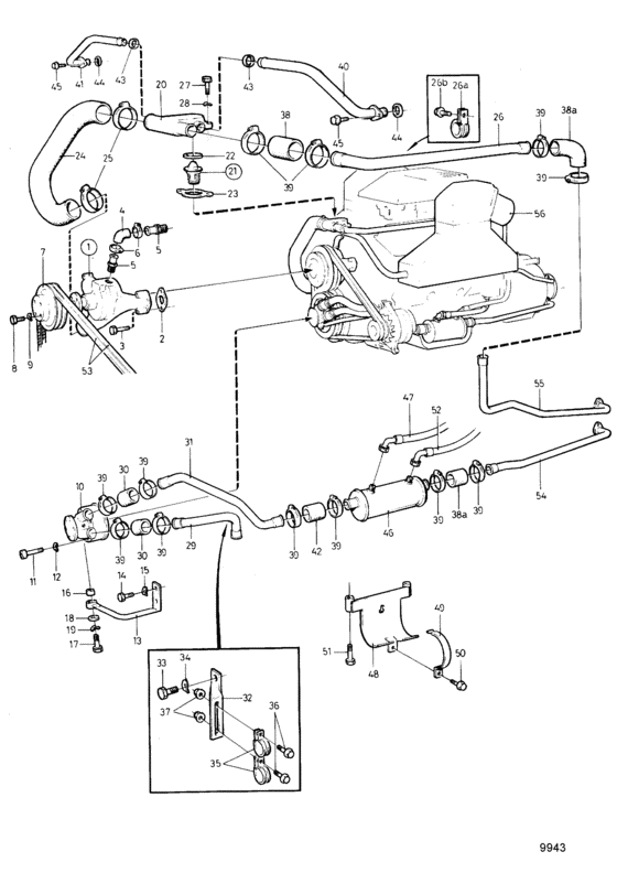 Схема узла Cooling System Without Heat Exchanger Для Volvo Penta 740A/Ms5