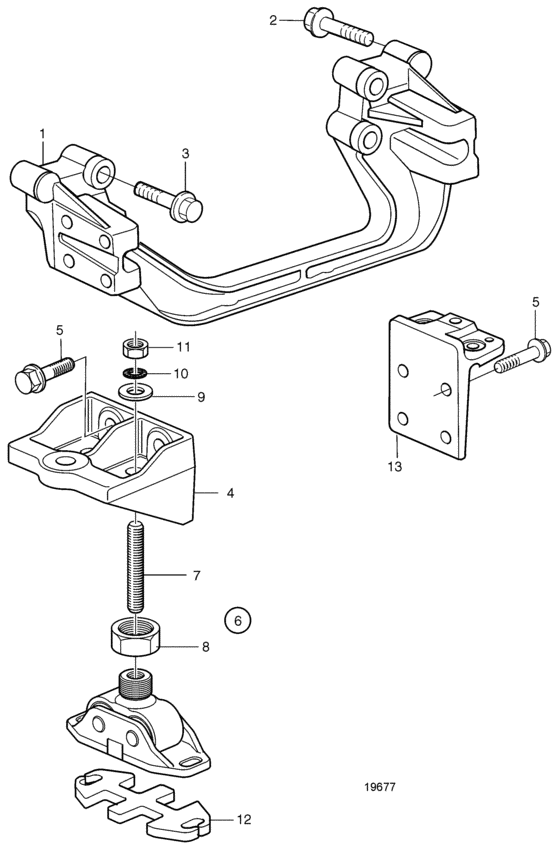 Схема узла Flexible Engine Suspension, Low Для Volvo Penta D12C-A Mp