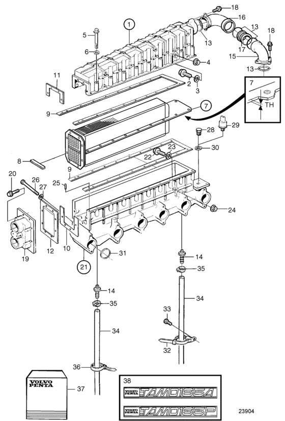 Схема узла Inlet Manifold And Charge Air Cooler. Sn-Xxxxxxxxxx/19705 Для Volvo Penta Tamd165P-A