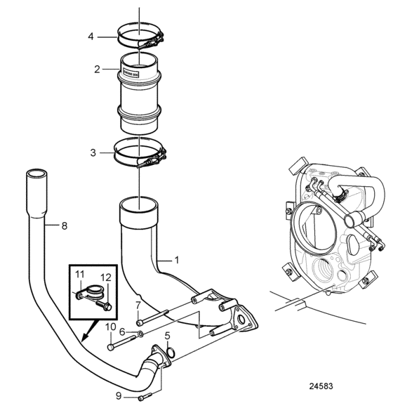 Схема узла Exhaust Pipe And Cooling Water Pipe Dph/Dpr Drive Uni Для Volvo Penta D6-310A-B