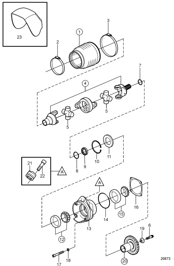 Схема узла Universal Joint And Bearing Housing Для Volvo Penta Dpx-A