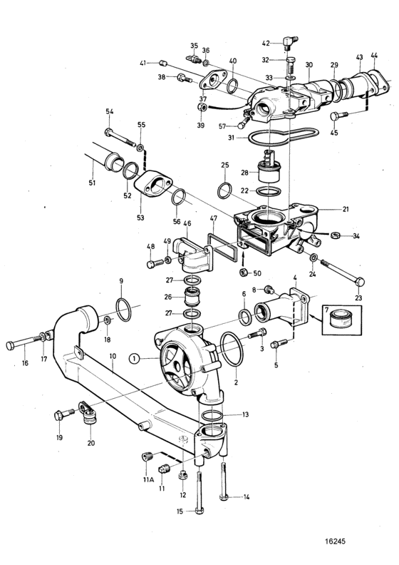 Схема узла Water Pump And Thermostat Housing Для Volvo Penta Tamd72A