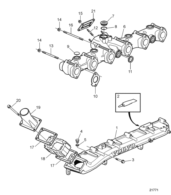 Схема узла Intake And Exhaust Manifold, Rc Для Volvo Penta D9A2A D9A-Mg