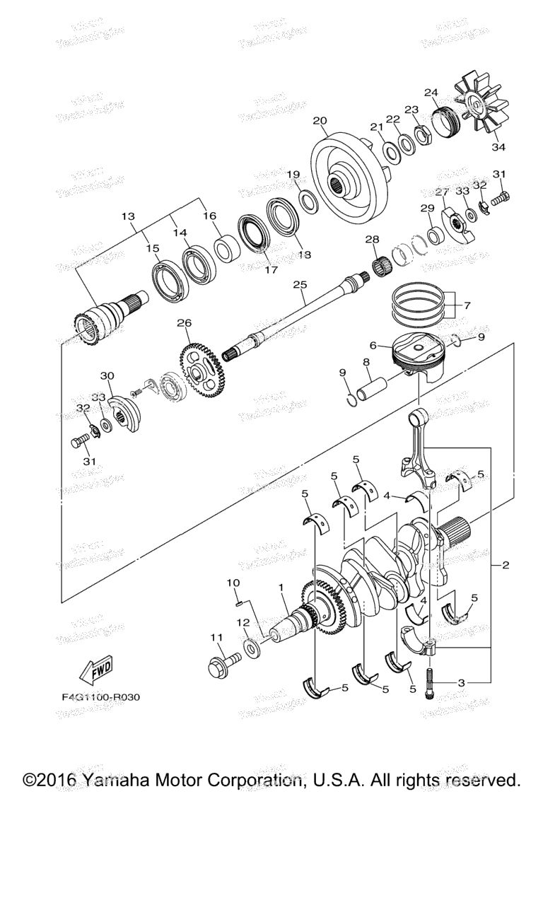 Схема узла Коленчатые Валы И Поршни