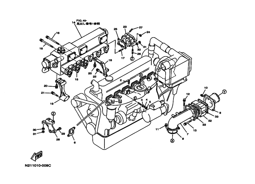 Схема узла ｴｱｲﾝﾃｰｸ,ｴｷｿﾞｰｽﾄｼｽﾃﾑ Для Yamaha D629Kuh