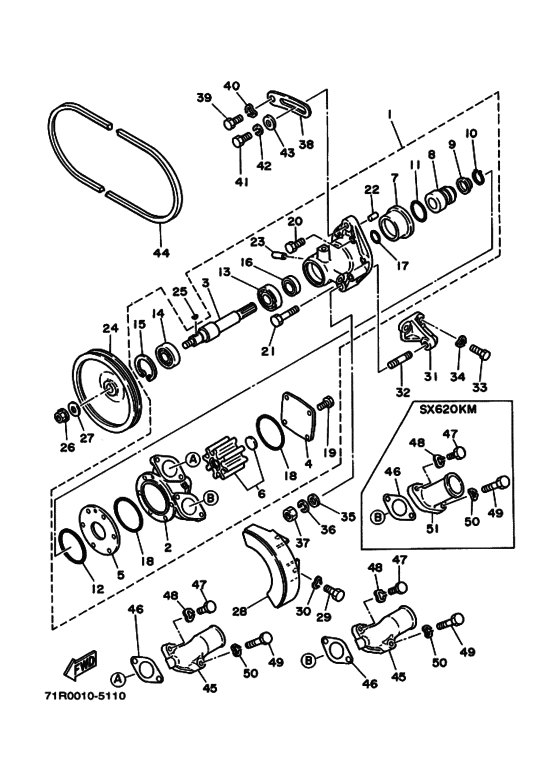 Схема узла Water Pump Assembly (ｶｲｽｲ) Для Yamaha Md620