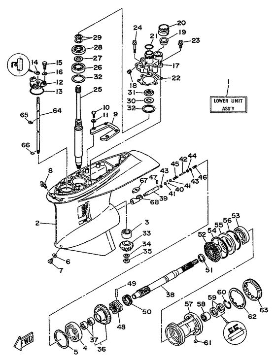 Схема узла Lower Casing Drive 1 Для Yamaha L4/V6/V8 (Int)