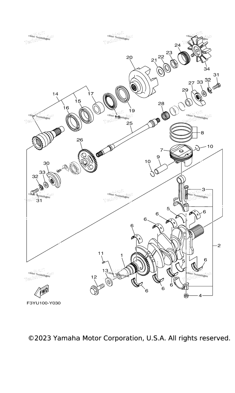 Схема узла Коленчатые Валы И Поршни