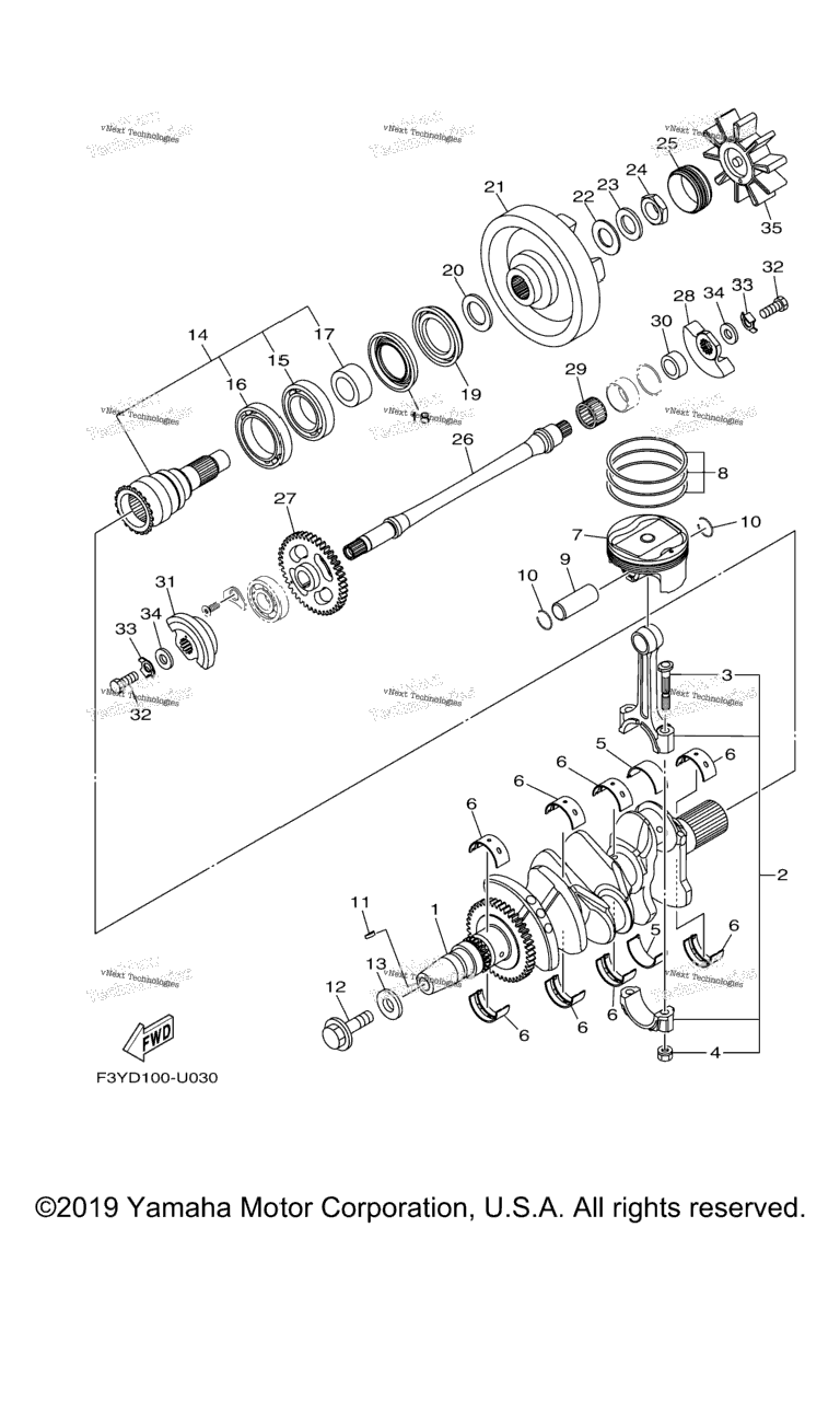 Схема узла Коленчатые Валы И Поршни