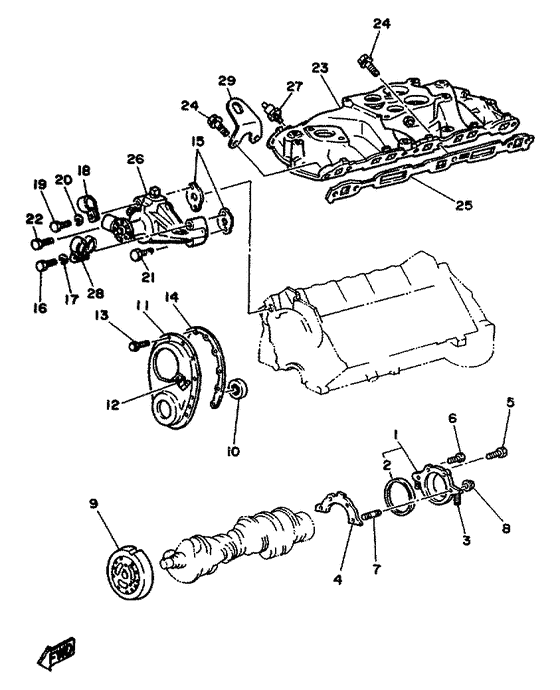 Схема узла Intake Manifold. Front Cover Для Yamaha V8 5.7 Yems