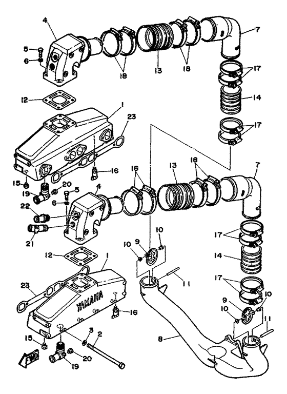 Схема узла Выхлопная Система Для Yamaha V8 5.7