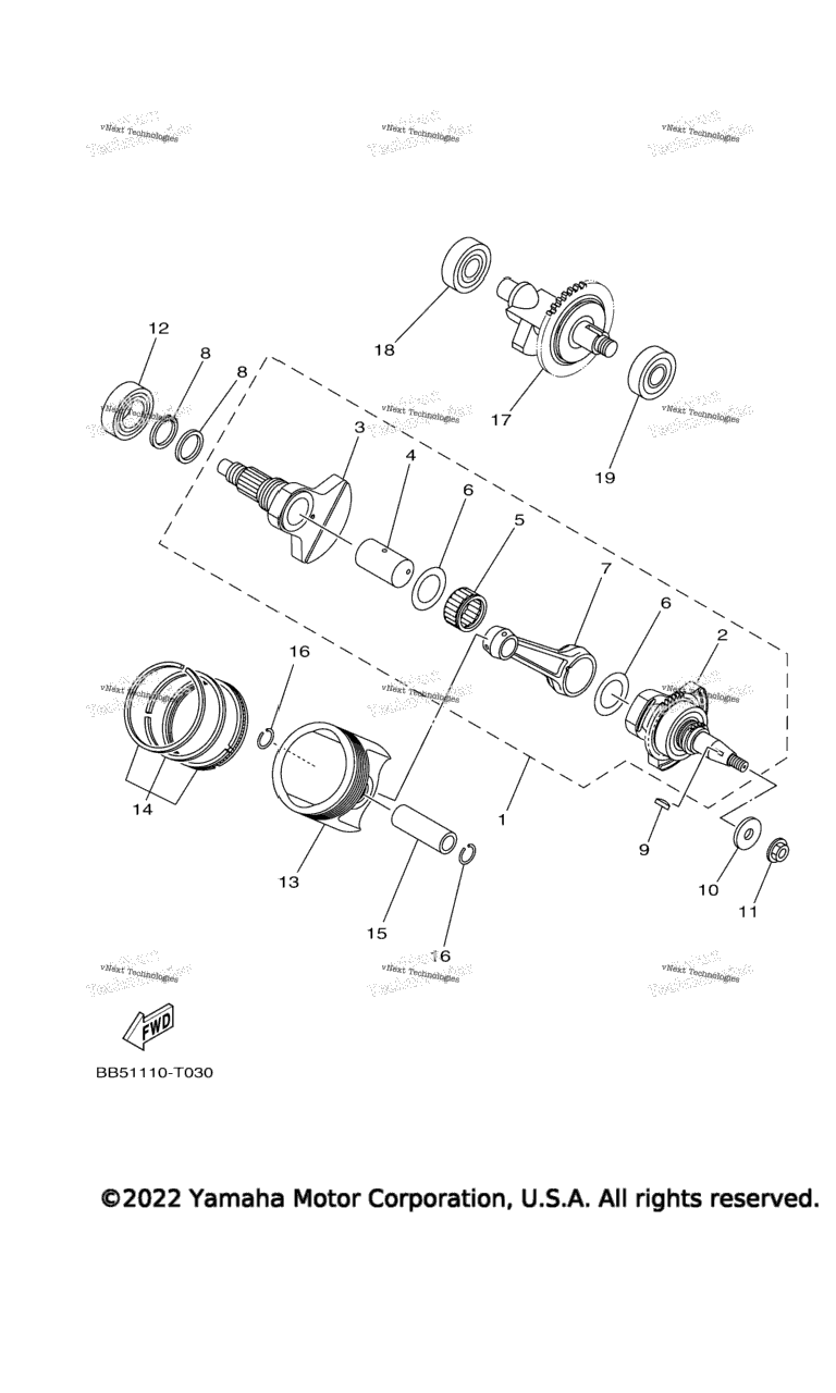 Схема узла Коленчатые Валы И Поршни