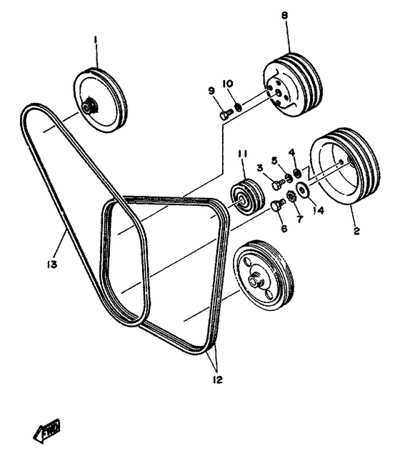 Схема узла Belts-Pulleys Для Yamaha V6 4.3 Yems