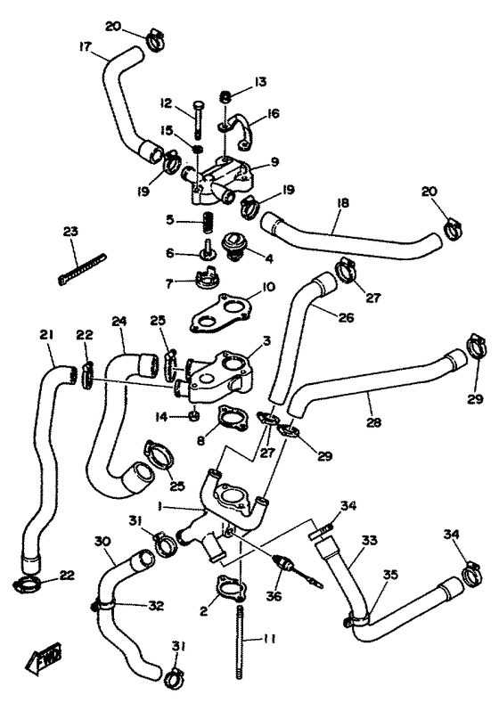 Схема узла Thermostat Housing Для Yamaha V8 - 7.4