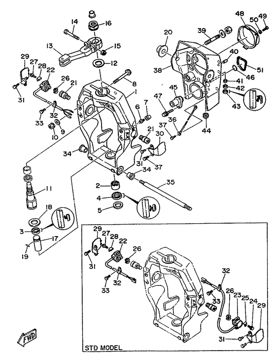 Схема узла Gimbal Housing 2 Для Yamaha L4 (Drive)