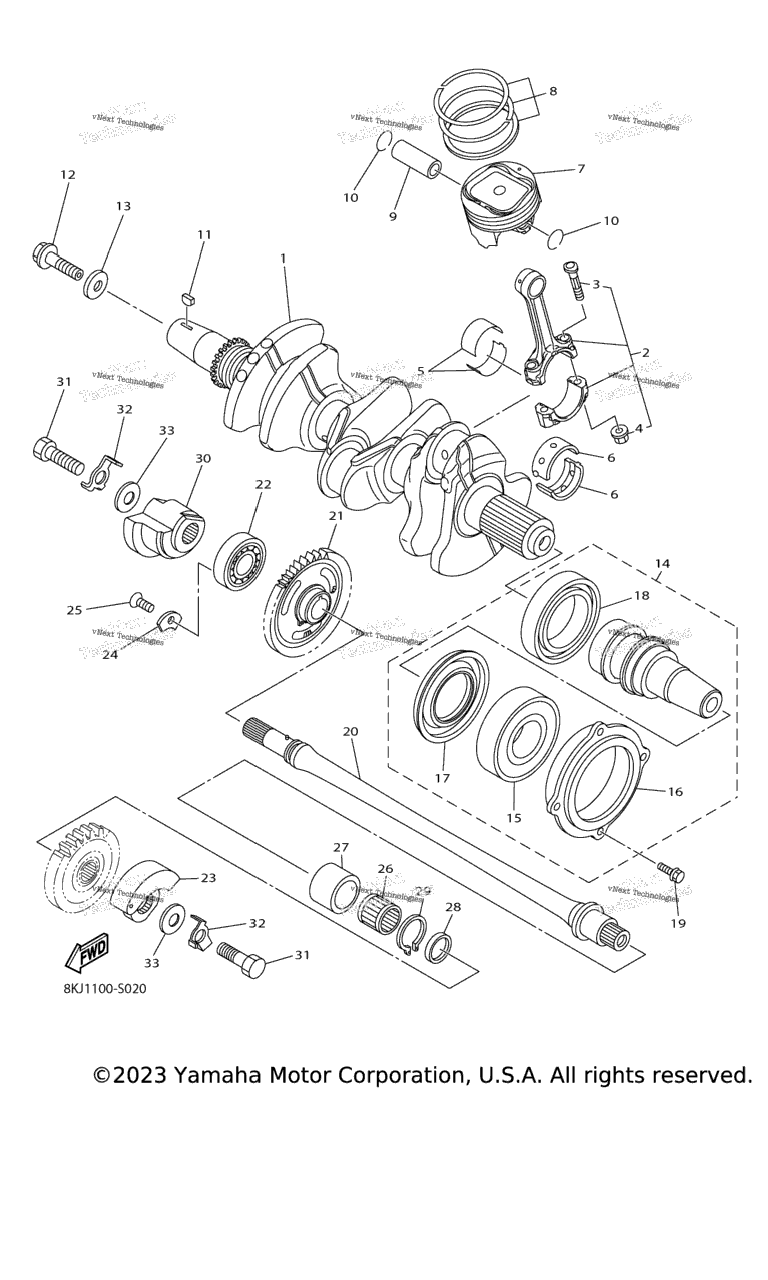 Схема узла Коленчатые Валы И Поршни