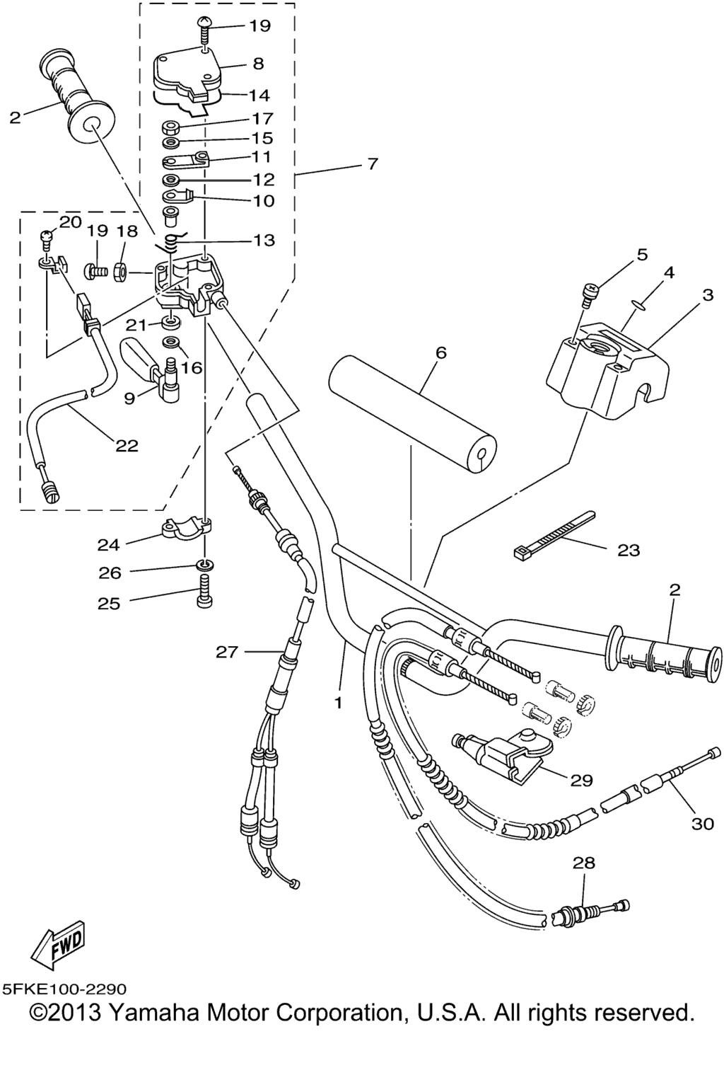 Схема узла Steering Handle. Cable