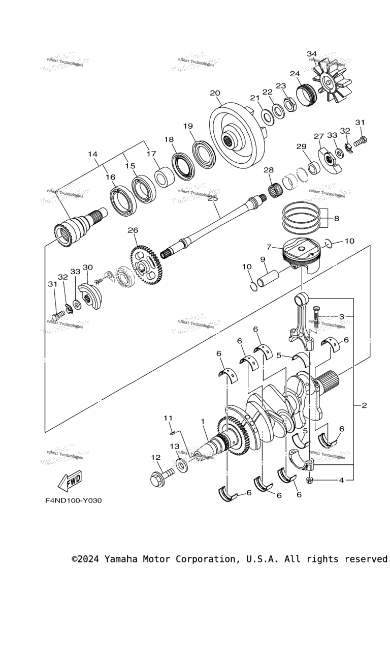 Схема узла Коленчатые Валы И Поршни