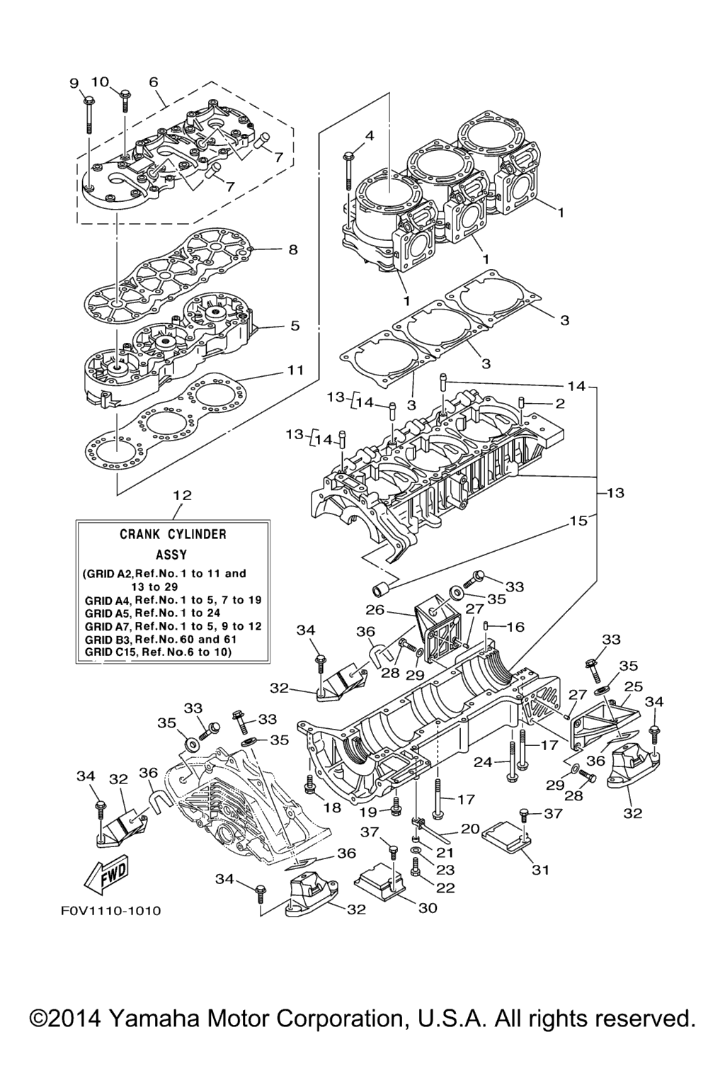 Схема узла Cylinder. Crankcase 1